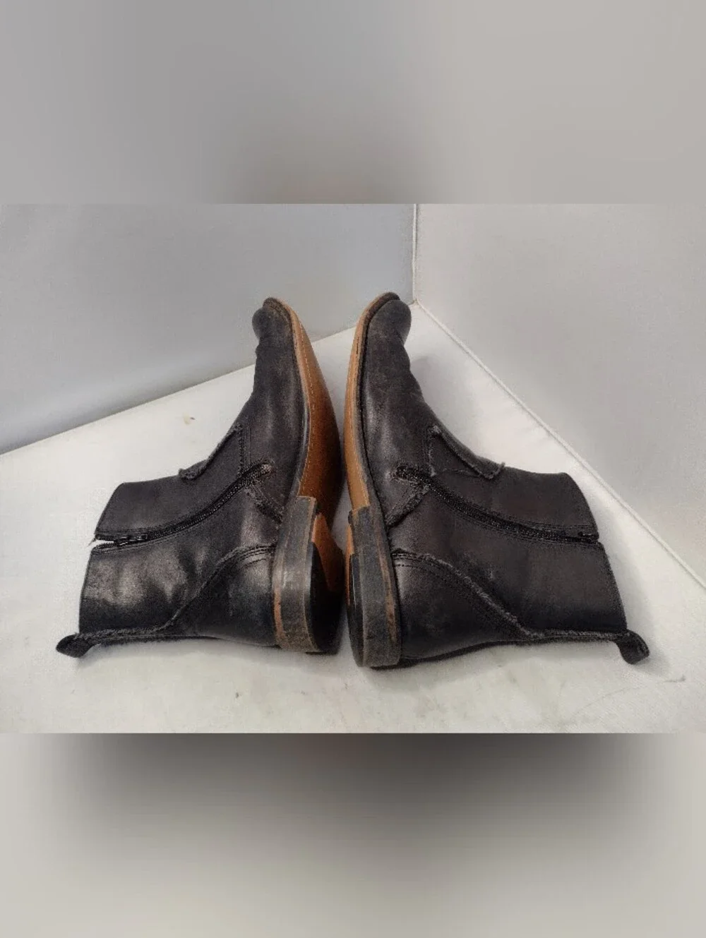 Rocket Dog Men's Mirza Black Leather Frayed Edge Zip Up Ankle Boots 13